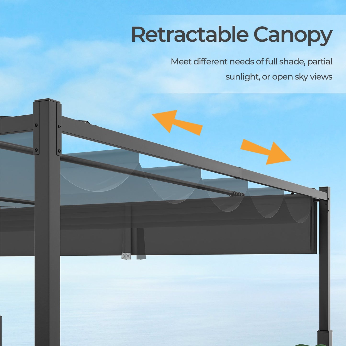 310 x 310 cm Outdoor Pergola with Retractable Canopy-Black and Grey