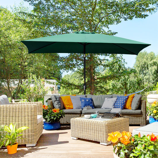 Outsunny 3x2m Patio Parasol ogrodowy Baldachim z aluminiową korbą odchylaną Prostokątny osłona przeciwsłoneczna Stal, zielony