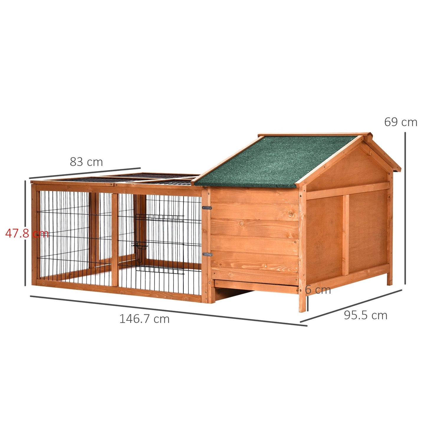 PawHut Wooden Rabbit Hutch Detachable Rabbit Cage Pet House with Openable Run & Roof Slide-out Tray