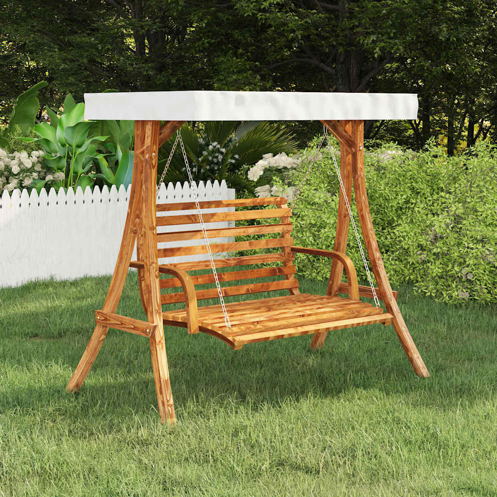 313937 vidaXL Swing Frame with Cream Roof Solid Bent Wood with Teak Finish 1