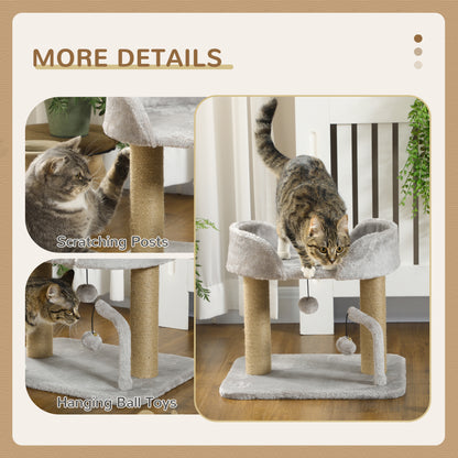 PawHut 42cm Indoor Cat Tree, with Toy Balls, Jute Scratching Post - Light Grey