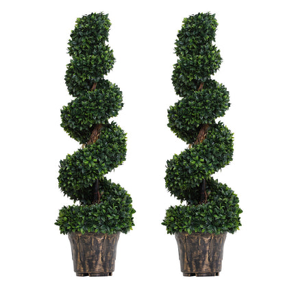 Outsunny Set of 2 Artificial Boxwood Spiral Topiary Trees Potted Decorative Plant Outdoor and Indoor DŽcor 120cm