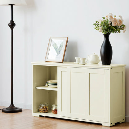 Storage Sideboard with Sliding Door and Double Partition-White