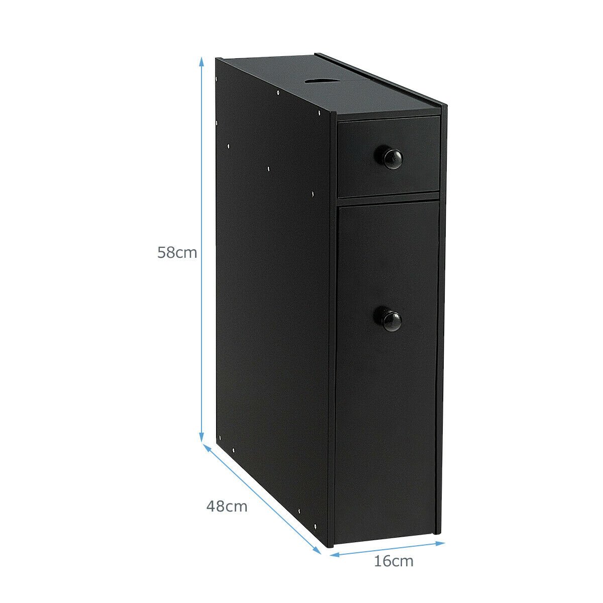 Slim Storage Cabinet with Slide-out Drawers and Flip-open Top Cover-Black