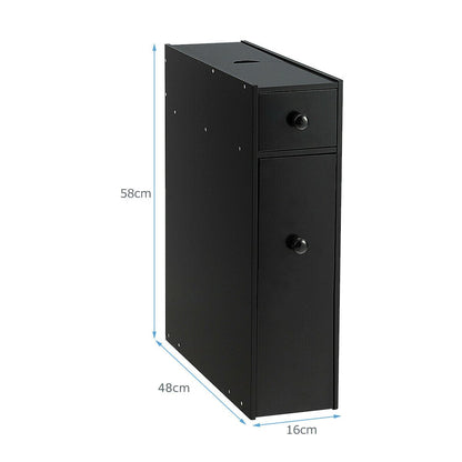 Slim Storage Cabinet with Slide-out Drawers and Flip-open Top Cover-Black