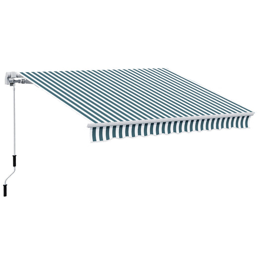 Outsunny Manual Retractable Awning, size (4m x3m)-Green/White Stripes