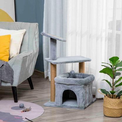 PawHut Cat Tree Tower w/ Scratching Posts Pad Condo Perch Bed Ball Kitten Toy Grey