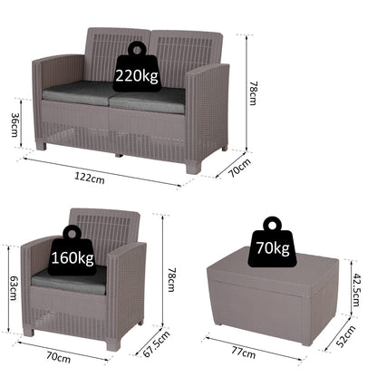 Outsunny 4-Seater Outdoor Garden PP Rattan Effect Furniture Set w/ Cushion Grey