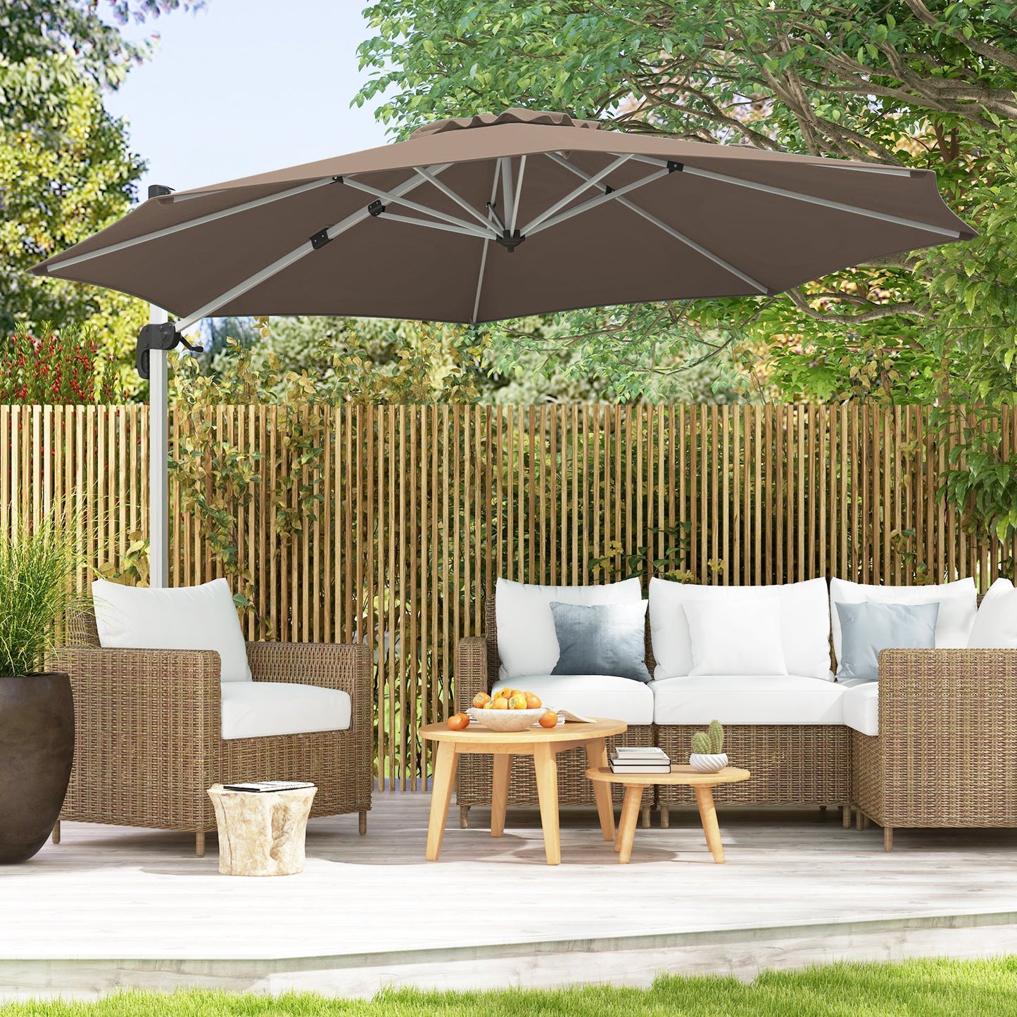 325 cm Outdoor Patio Umbrella with 360¬∞ Rotation-Brown