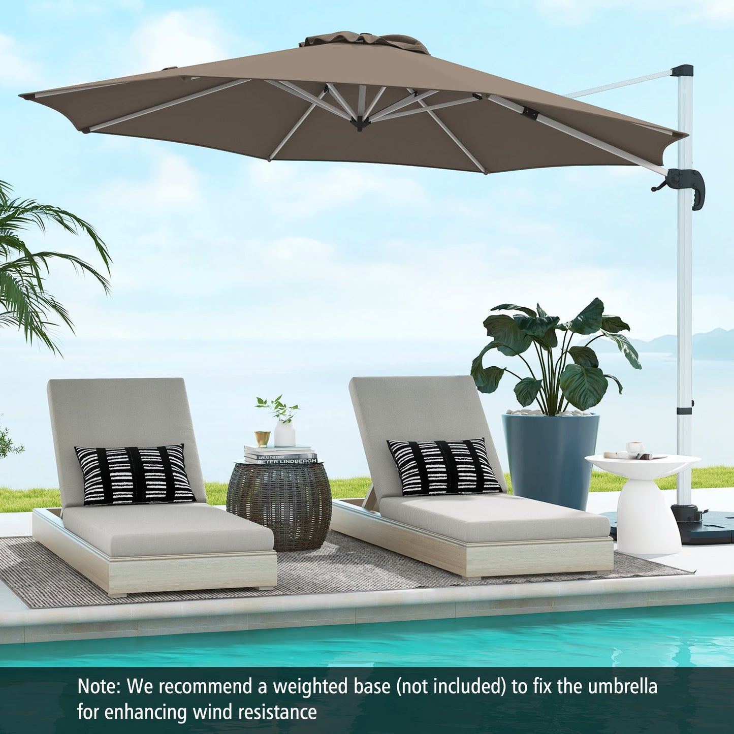 325 cm Outdoor Patio Umbrella with 360¬∞ Rotation-Brown