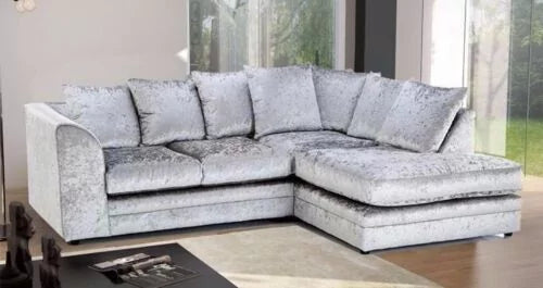 Modern Style Crushed Velvet Scatter Back Corner Sofa - Silver