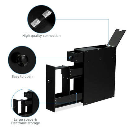 Slim Storage Cabinet with Slide-out Drawers and Flip-open Top Cover-Black