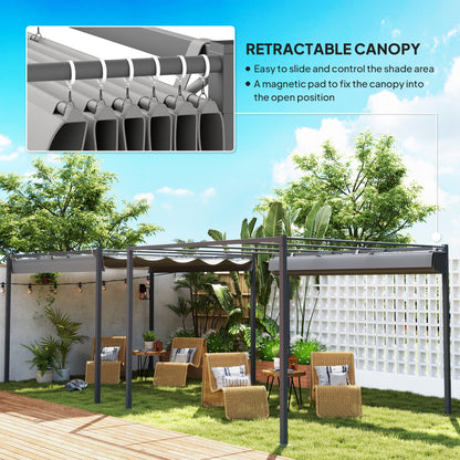 Outsunny 3 x 3(m) Pergola ogrodowa z rozsuwanym dachem i magnetycznym mocowaniem, zestaw pergoli zewnętrznej z baldachimem przeciwsłonecznym, UPF30+, szary