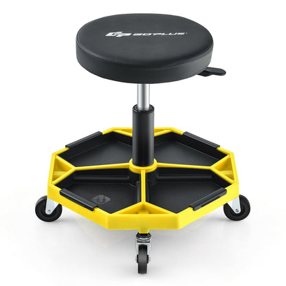 330 LBS Capacity Pneumatic Rolling Mechanic Stool with Padded Seat-Yellow
