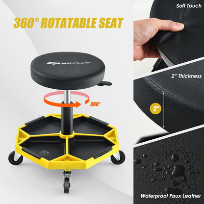 330 LBS Capacity Pneumatic Rolling Mechanic Stool with Padded Seat-Yellow