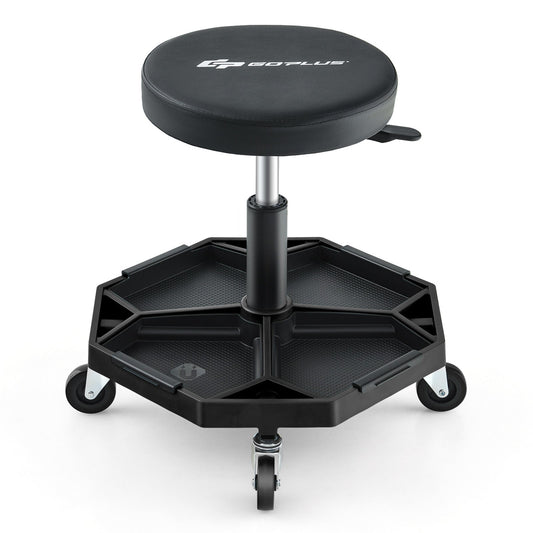 330 LBS Capacity Pneumatic Rolling Mechanic Stool with Padded Seat-Black
