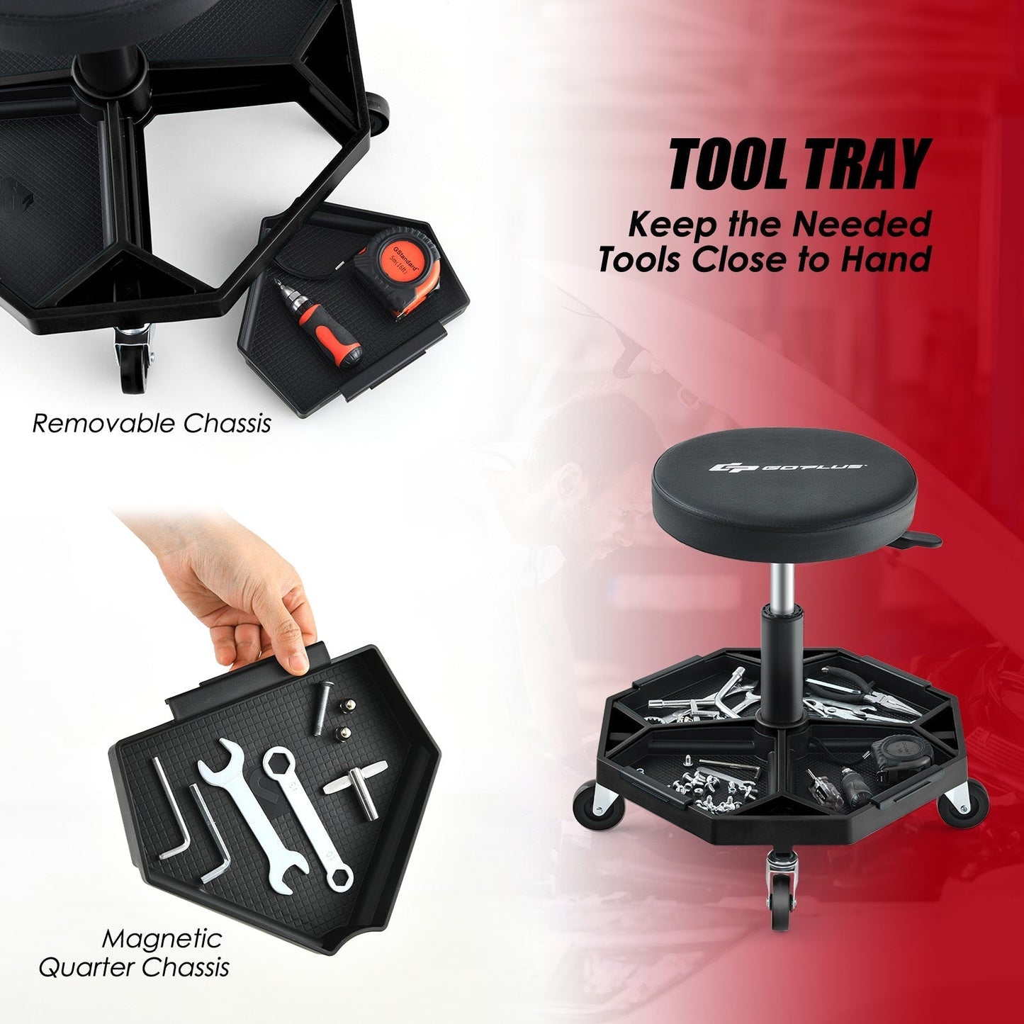 330 LBS Capacity Pneumatic Rolling Mechanic Stool with Padded Seat-Black