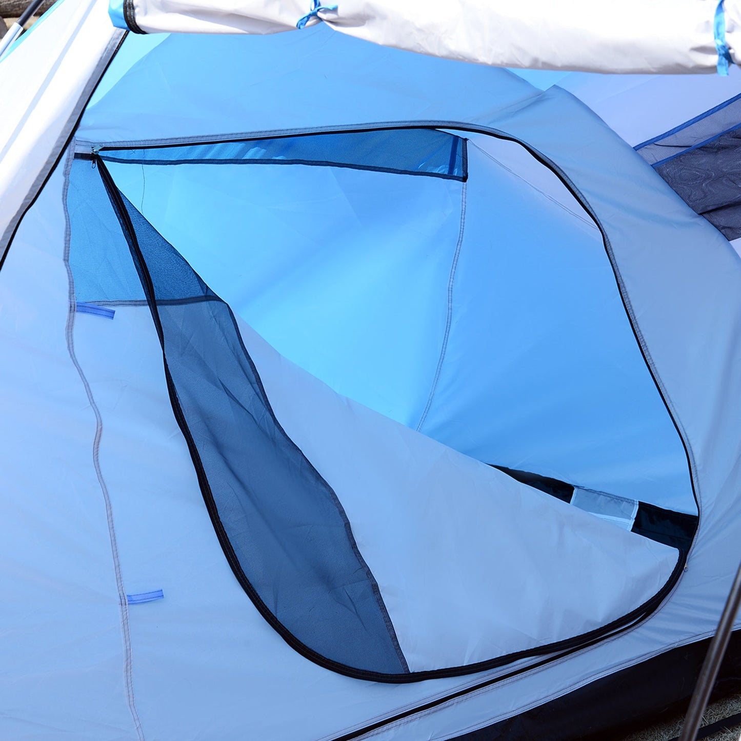 4-6 Man Camping Tent w/ Two Bedroom, Hiking Sun Shelter, UV Protection Tunnel Tent, Blue and White