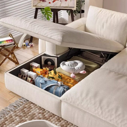Cottonfy Creamy Tofu Block Pullout Sofa Bed with Storage