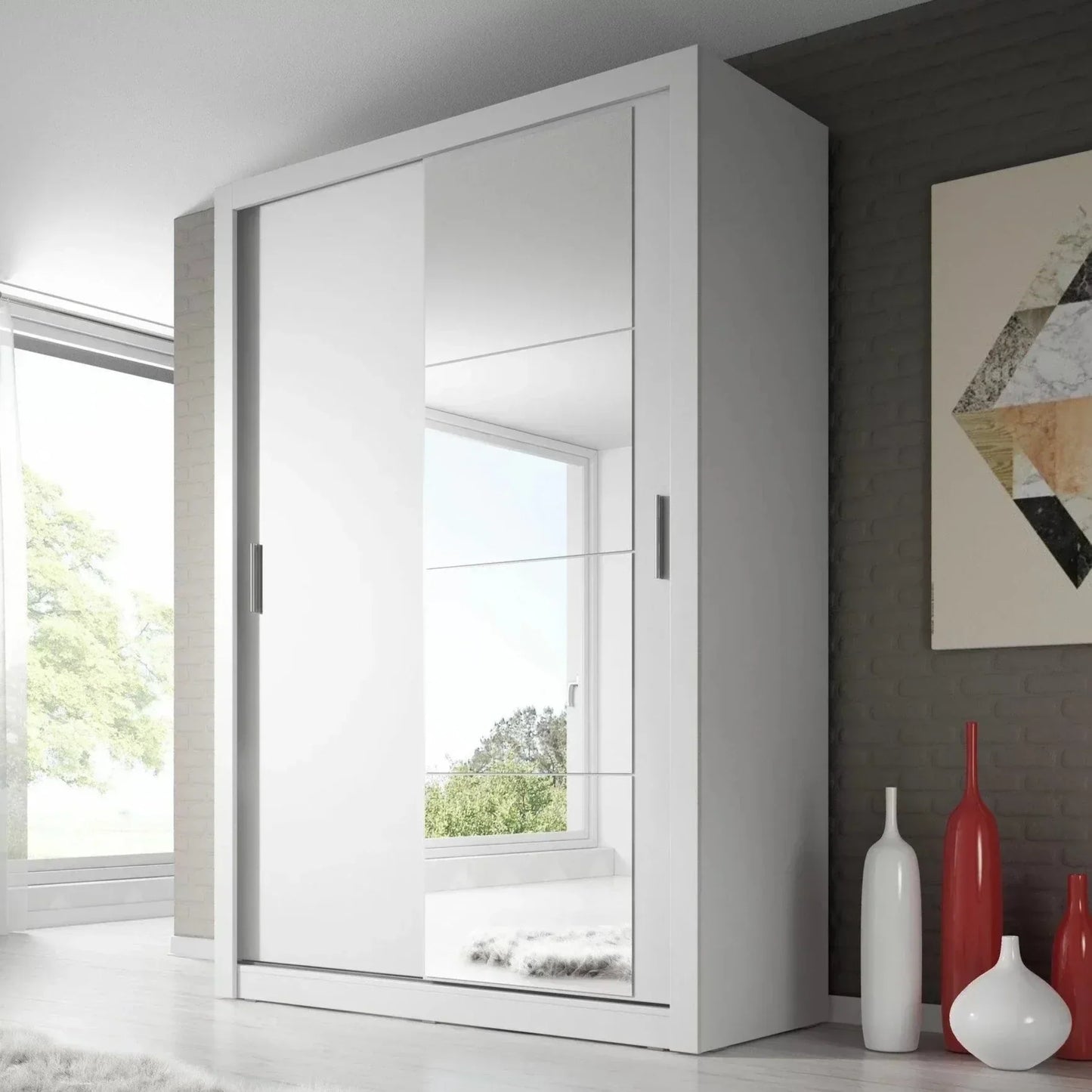 Zakhar 2 Door Sliding Wardrobe 150cm - Black, White, Grey or Oak