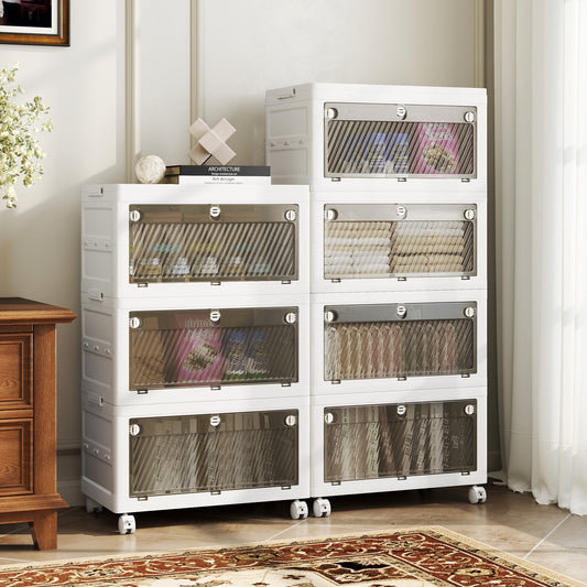 3-Pack Plastic Storage Bins with Lid for Bedroom Living Room-White