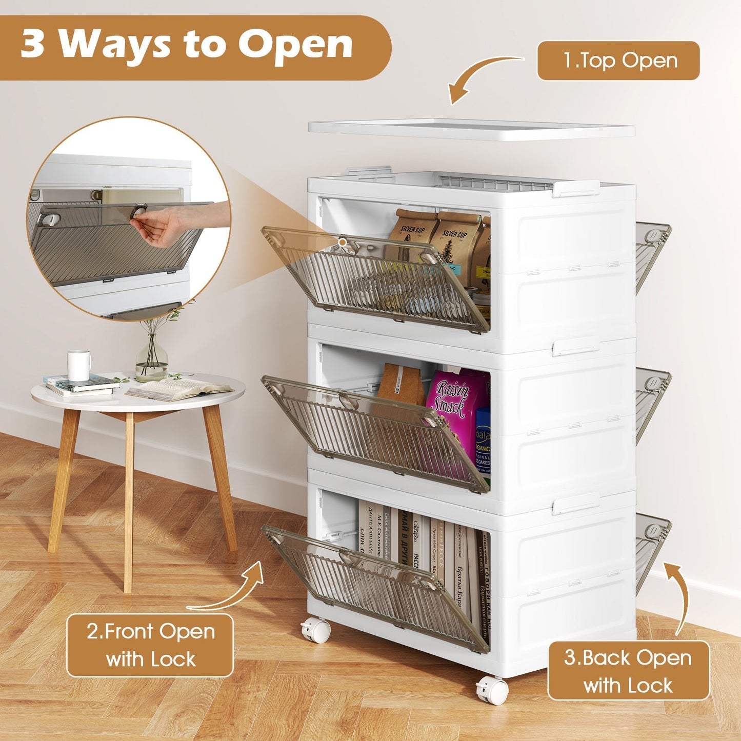 3-Pack Plastic Storage Bins with Lid for Bedroom Living Room-White