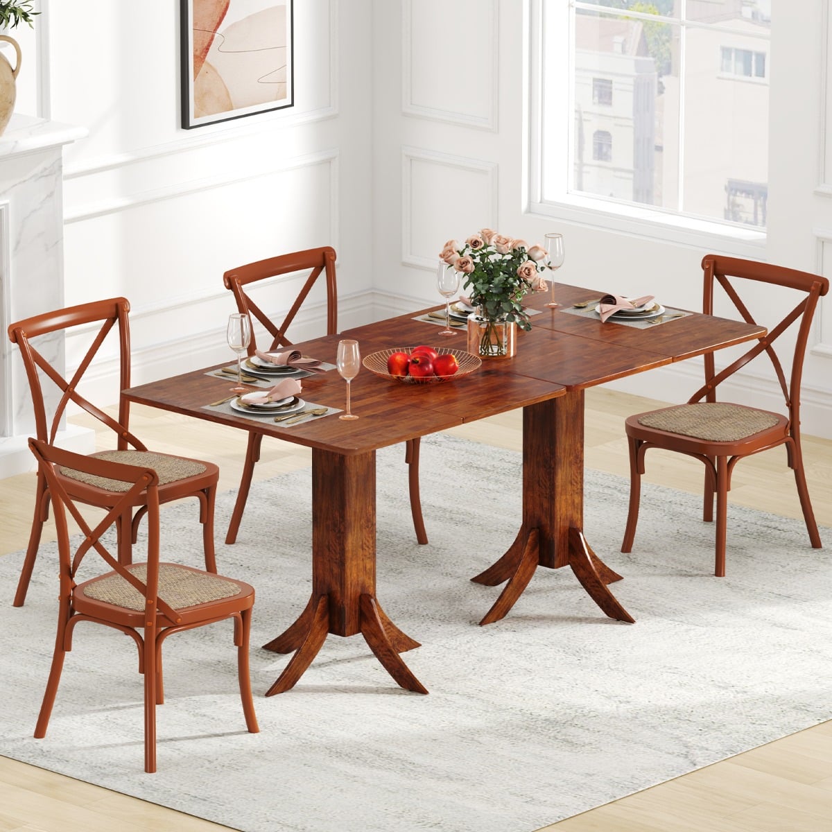 33 Inch Square Dining Table with Pedestal Base for 2-4 People-Walnut