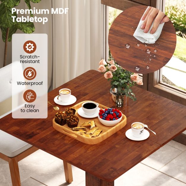Square Dining Table with Pedestal Base and Rubber Wood Frame-Walnut