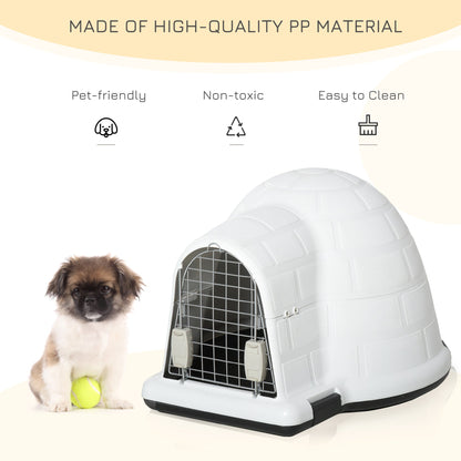 PawHut Plastic Igloo Dog House Puppy Kennel Pet Shelter w/ Windows for Small Sized Dogs