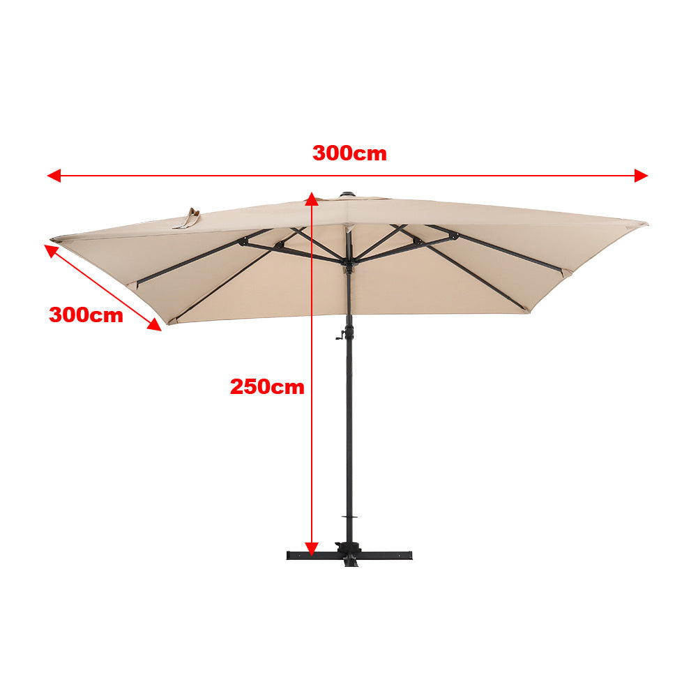 Taupe 3 x 3 m Square Cantilever Parasol Outdoor Hanging Umbrella for Garden and Patio