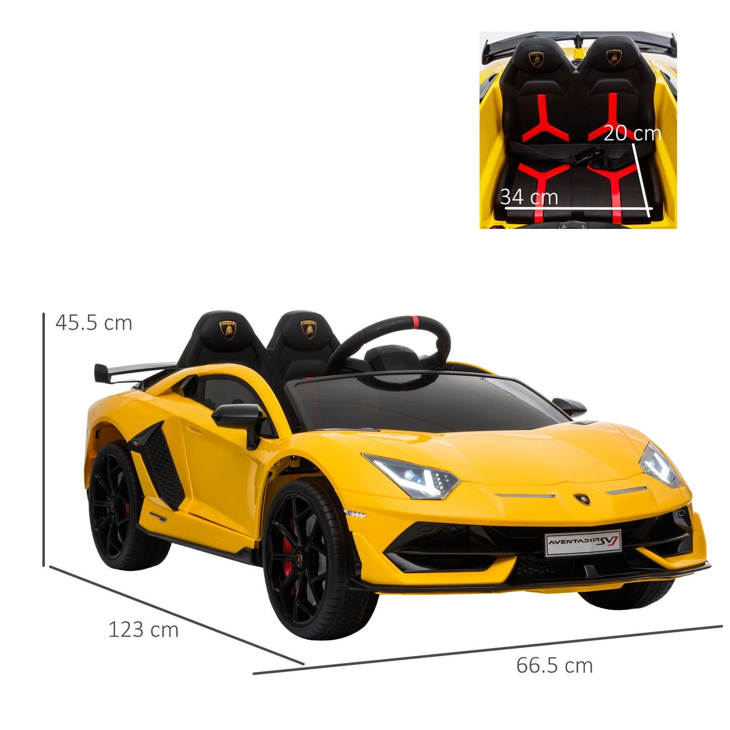 HOMCOM Lamborghini Aventador Licensed 12V Kids Electric Ride On Car Racing Car Toy with Parental Remote Control Battery-powered 2 Motors Music Lights for 3-8 Years Old Yellow