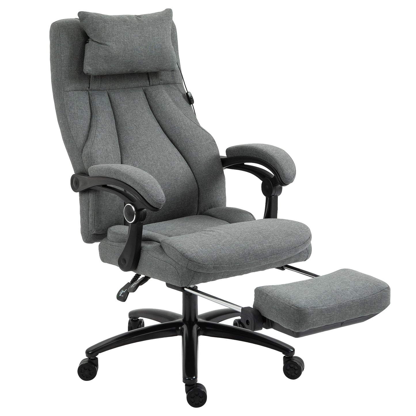 Vinsetto Office Chair, Fabric Desk Chair with Adjustable Massage Pillow, USB Power and Retractable Footrest, High Back, 360 Swivel, for Home, Grey