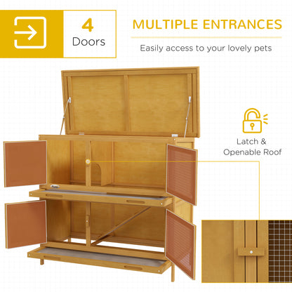 PawHut Double Decker Rabbit Hutch 2 Tier Guinea Pig House Klatka zewnętrzna dla królików z wysuwaną tacką, 97 x 44 x 91 cm, żółta