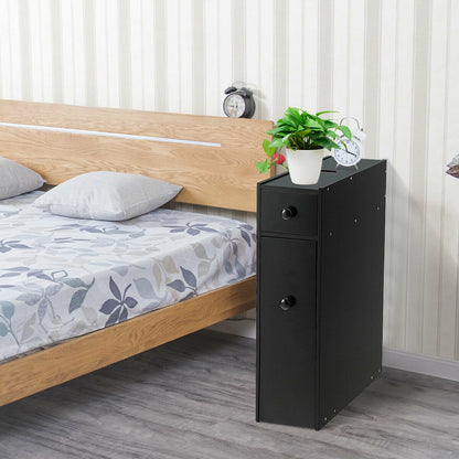 Slim Storage Cabinet with Slide-out Drawers and Flip-open Top Cover-Black