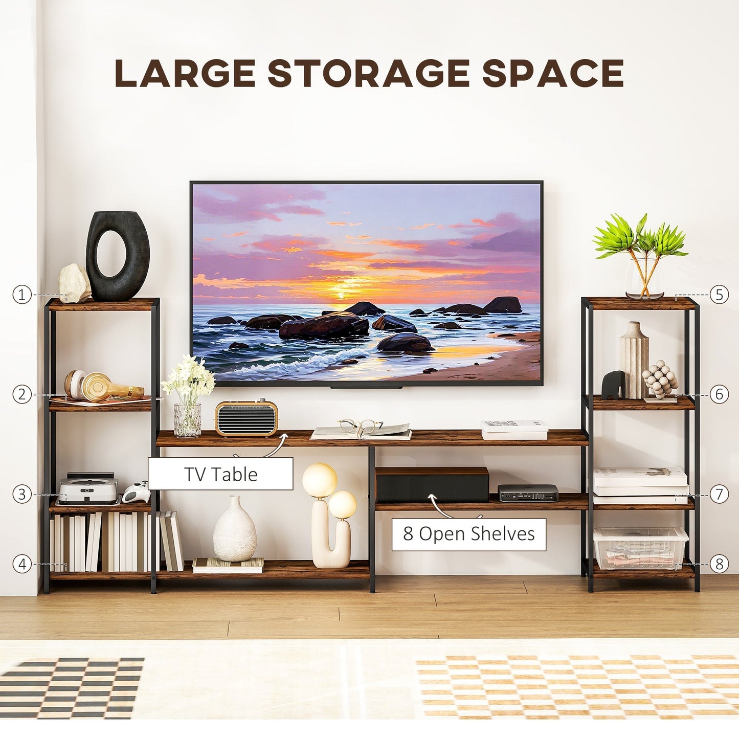 HOMCOM TV Unit for TVs up to 60 Inches, Industrial TV Stand with Storage Shelves, Entertainment Centre for Living Room, Bedroom