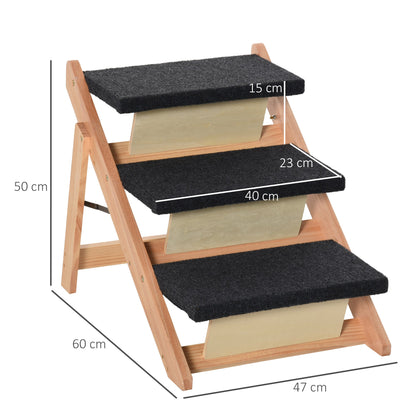 PawHut Wood Pet Steps Convertible Dog Stairs and Ramp Foldable 3 Level Cat Ladder