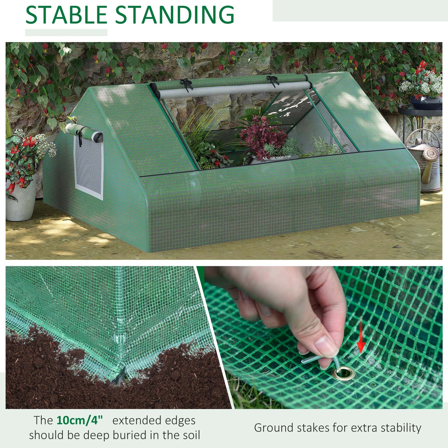 Outsunny Mini Greenhouse, Portable Garden Small Greenhouse with Zipped Windows and Door, 180 x 140 x 80cm, Dark Green