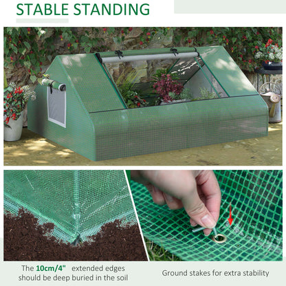 Outsunny Mini Greenhouse, Portable Garden Small Greenhouse with Zipped Windows and Door, 180 x 140 x 80cm, Dark Green