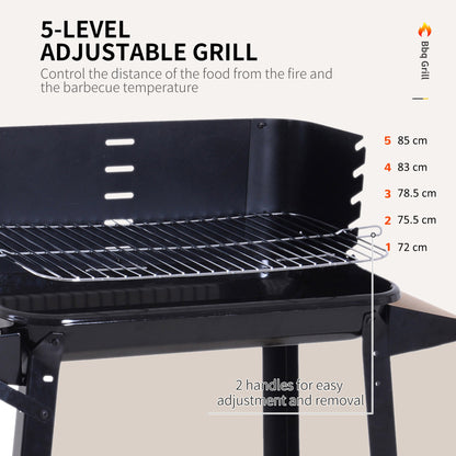 Outsunny Trolley Charcoal BBQ Barbecue Grill Outdoor Patio Garden Heating Smoker with Side Trays Storage Shelf and Wheels