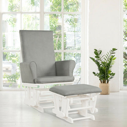 Wooden Glider Chair with Footstool-Grey