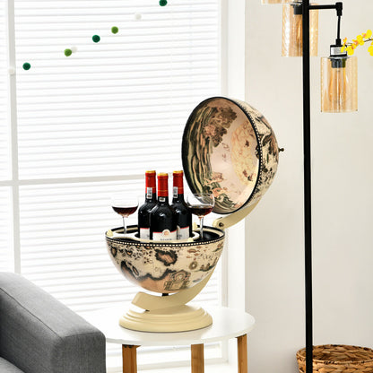Tabletop Retro Globe Bar with Map Patterns-Cream