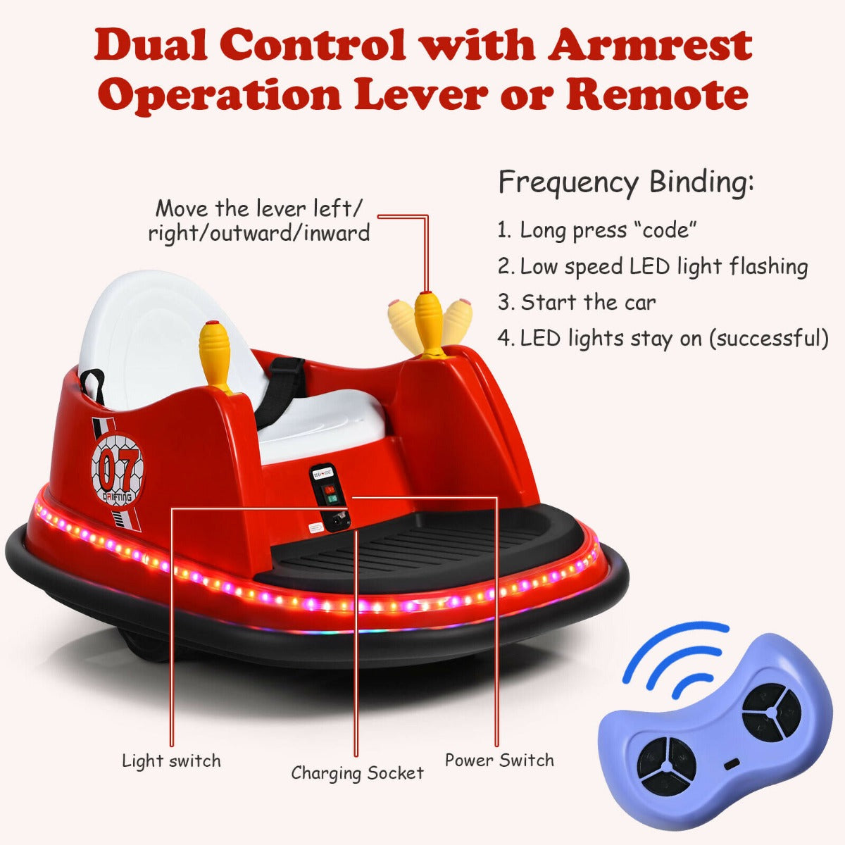 Kids Ride-On Bumper Car with Colorful Flashing Lights and Music-Red