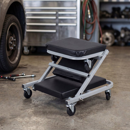 36" 2-in-1 Mechanic Creeper & Z-Seat with 6 Swivel Casters-Black and Gray
