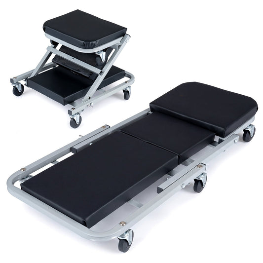 36" 2-in-1 Mechanic Creeper & Z-Seat in Black and Grey