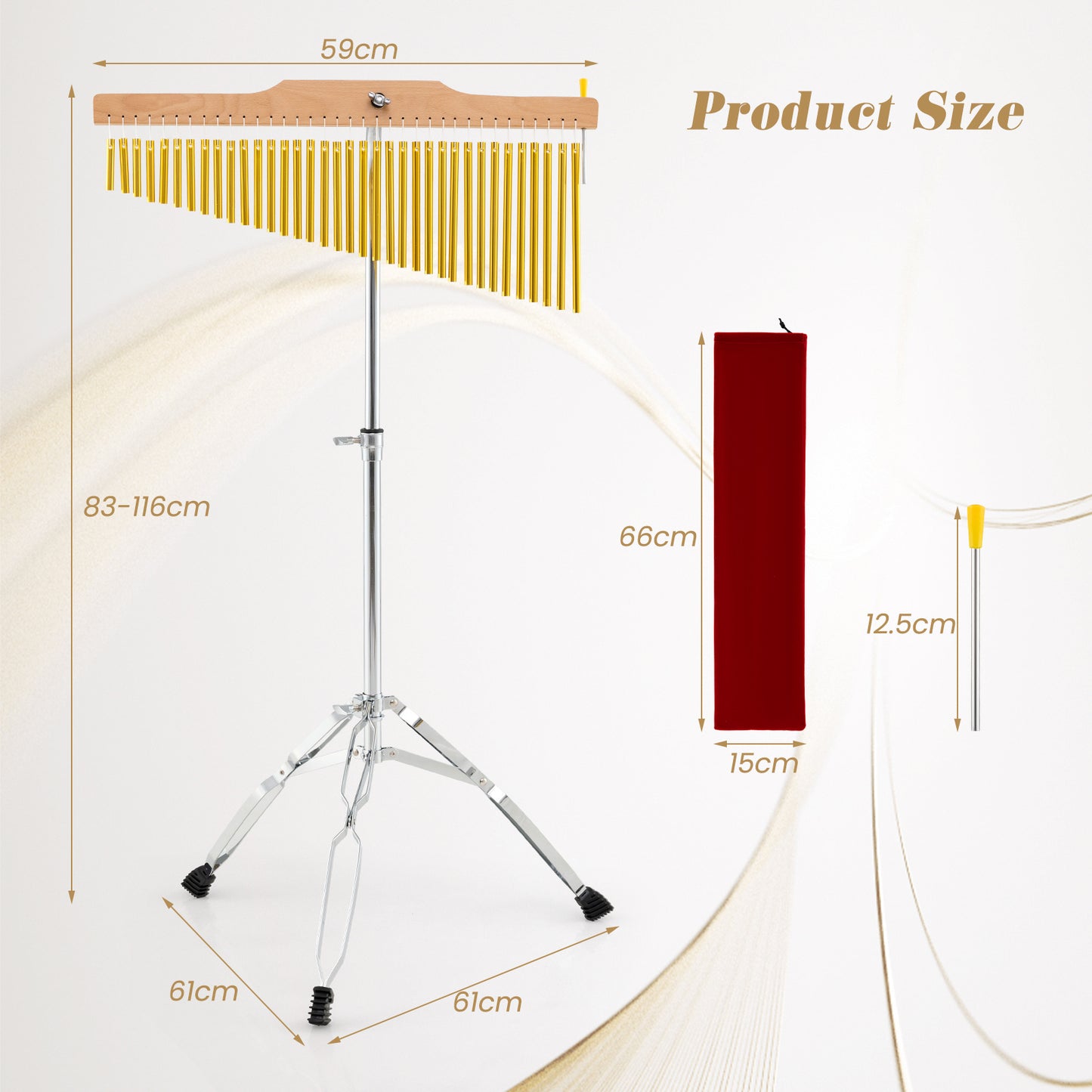 36-Bar Chimes Percussion Instrument with Portable Bag-Golden