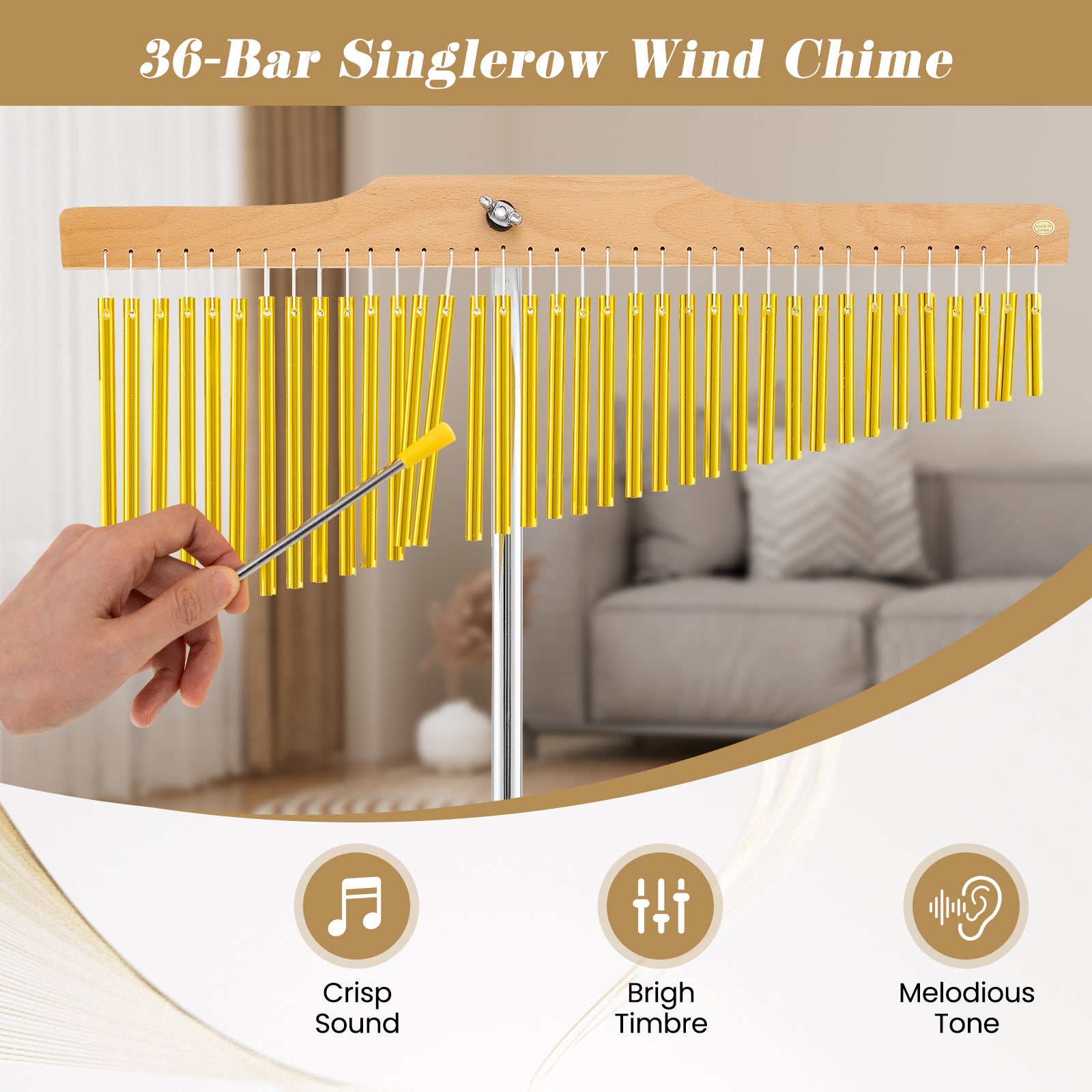 36-Bar Chimes Percussion Instrument with Portable Bag-Golden