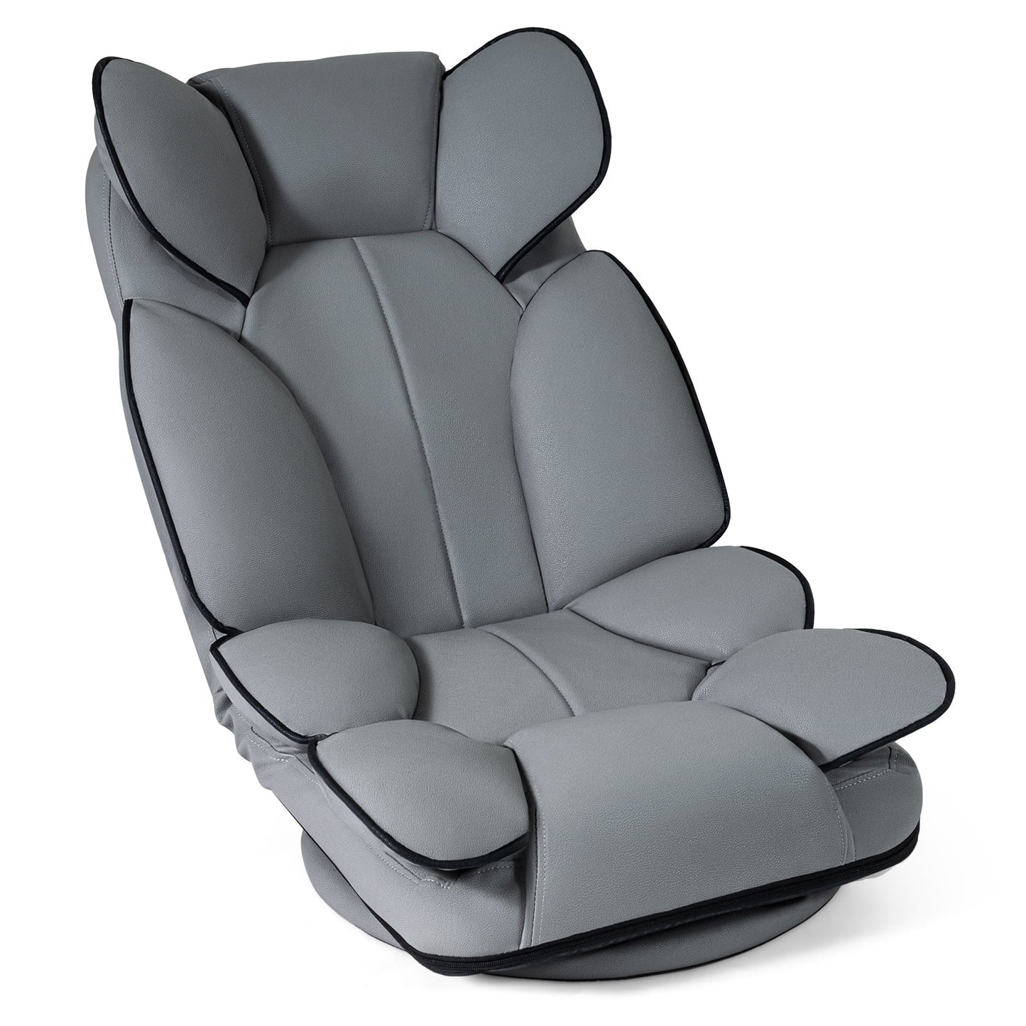 360 Degree Swivel Floor Gaming Chair Folding Lazy Lounger Couch with 6-Position Adjustable Backrest-Grey