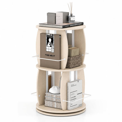 360° Spinning Rotating Bookshelf Tower with Display Stands and Side Rails-Oak