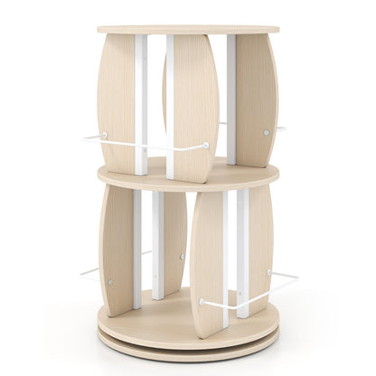 360° Spinning Rotating Bookshelf Tower with Display Stands and Side Rails-Oak