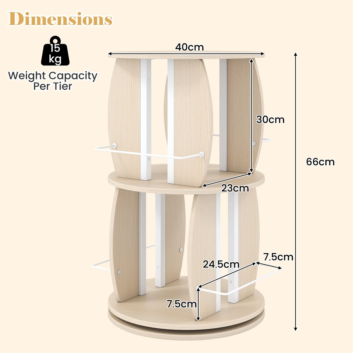 360° Spinning Rotating Bookshelf Tower with Display Stands and Side Rails-Oak